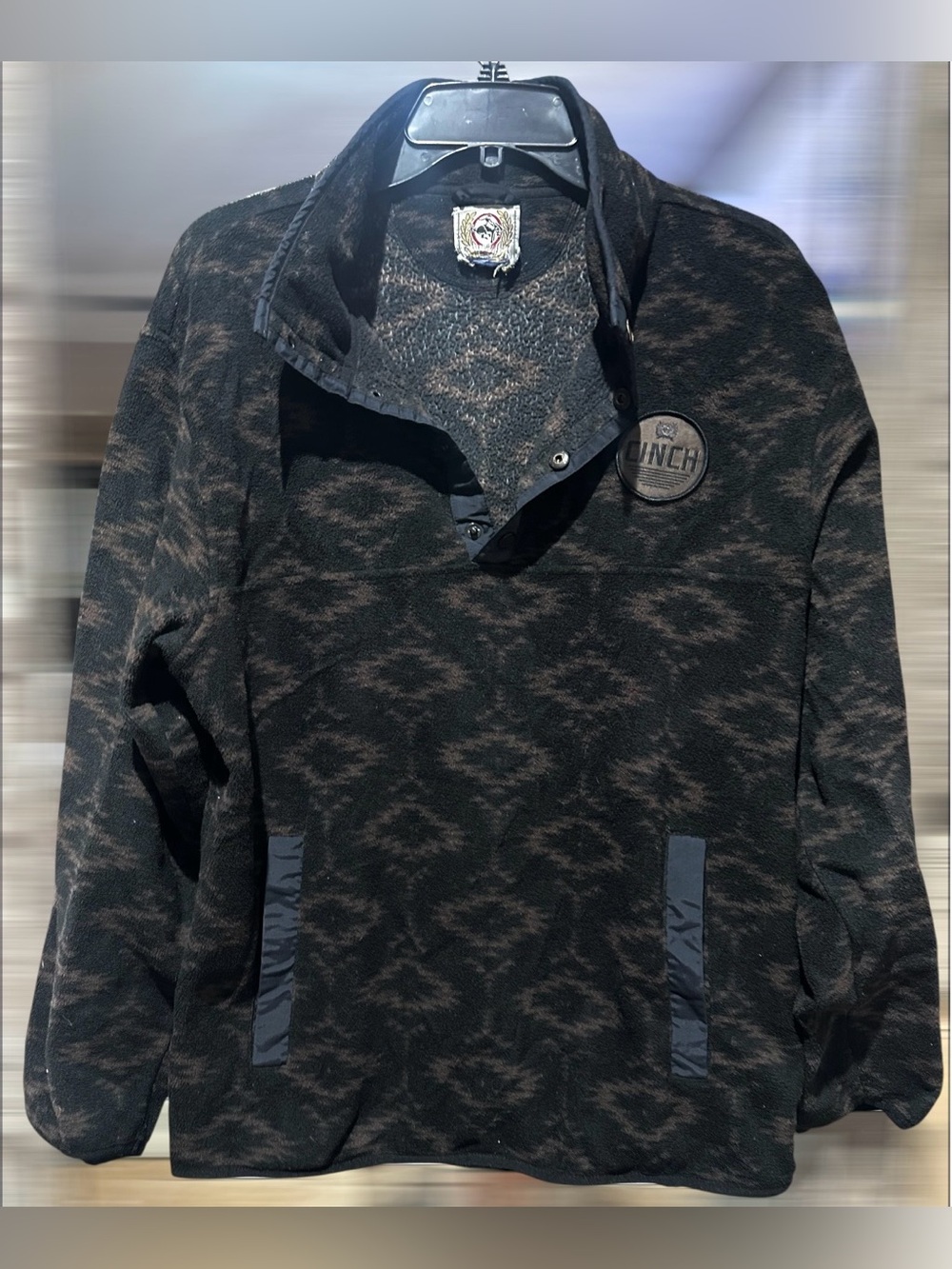 Men’s Cinch Black & Dark Brown Patterned Pullover Jacket - Size L